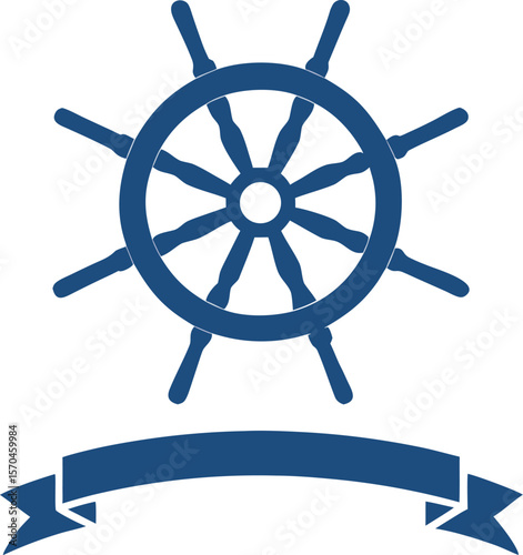 Nautical ship wheel with banner steering helm