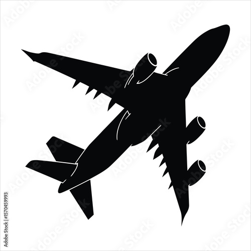 Black silhouette of a modern jet airplane in flight aircraft aviation