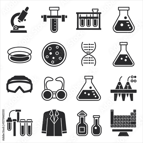 Laboratory equipment and scientific symbols microscope test tubes