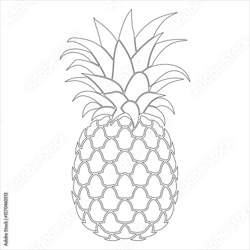 Pineapple fruit outline with spiky leaves tropical food