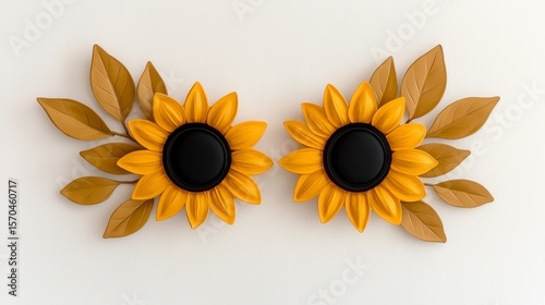 Set of wedding flower arches with large sunflowers and greenery on a white background. Elegant floral arrangement featuring vibrant sunflower and lush foliage backdrop ideal for nuptial