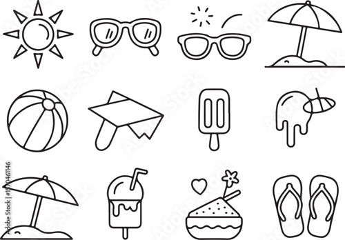Summer Line Icons Bundle for Adobe Illustrator

