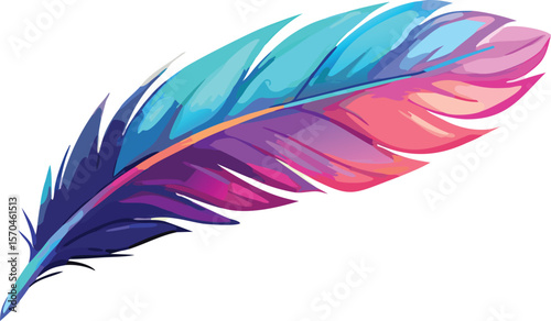 Vibrant multicolored feather illustration quill writing