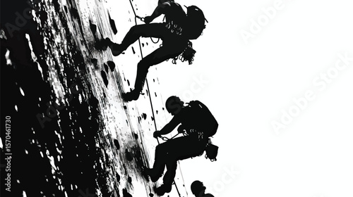 Silhouette Image Of Wall Climbing, black silhouettes isolated on white background