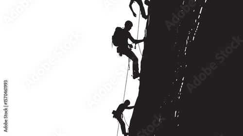 Silhouette Image Of Wall Climbing, black silhouettes isolated on white background