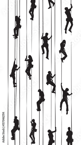 Silhouette Image Of Wall Climbing, black silhouettes isolated on white background