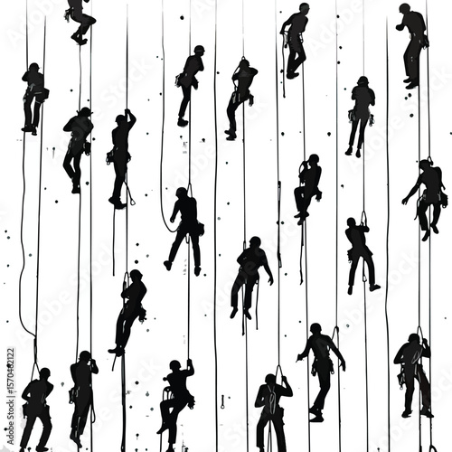 Silhouette Image Of Wall Climbing, black silhouettes isolated on white background