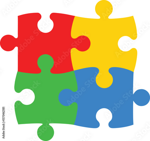 Four colorful puzzle pieces connected together connection yellow