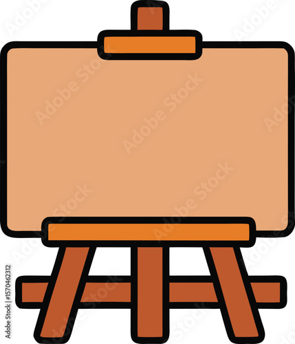 Wooden easel with blank canvas and orange frame brown