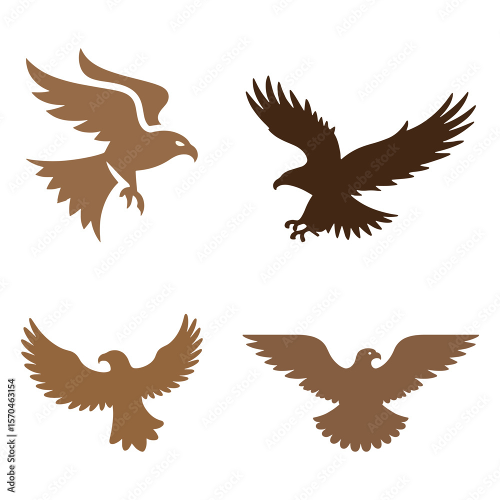 Obraz premium Set of Flying Eagle Silhouettes – Bold Vector Icons for Logos, Emblems, and Designs