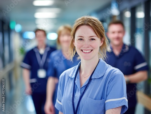 Smiling nurse in hospital hallway (3)