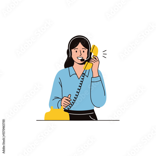 Cheerful Customer Service Representative Answering Phone Calls, Providing Assistance and Support for Telecom and Communication Industries