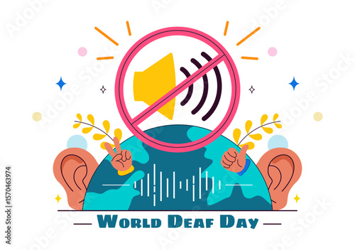 World Day of the Deaf Vector Illustration on September 26 to Raise Awareness About Hearing Loss Prevention and Ear Treatment in a Flat Background