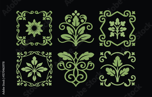 Elegant Sage Green Floral Damask Tile Patterns: Vintage Design Elements