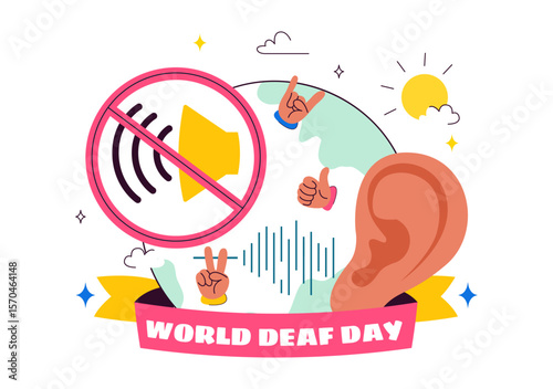 World Day of the Deaf Vector Illustration on September 26 to Raise Awareness About Hearing Loss Prevention and Ear Treatment in a Flat Background