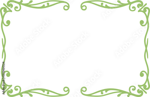 Elegant sage green floral frame; ornate, vintage, classic design; blank space.