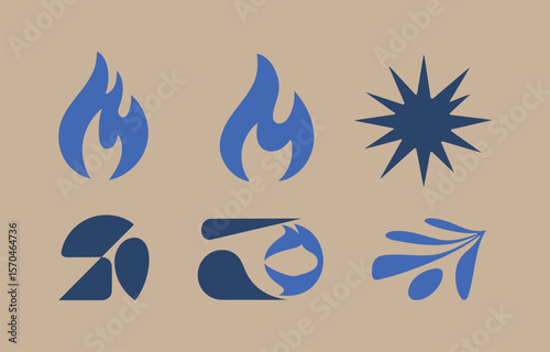 Abstract Blue and Beige Minimalist Logo Icons:  Modern, Clean, and Stylish Design Elements.