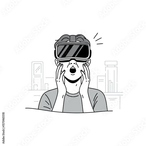 Immersive Virtual Reality Experience Depicting Surprise and Astonishment, Ideal for Illustrating Technological Advancement and the Future of Entertainment and Interactive Media.