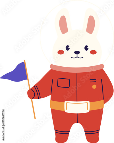 Playful Bunny Astronaut with Space Flag

