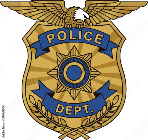 Police Dept. badge emblem with eagle wings on white background