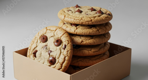 Wallpaper Mural Stack Of Chocolate Chip Cookies In Brown Cardboard Box On White Background With Soft Lighting Torontodigital.ca