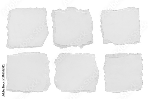 Torn paper pieces arranged on transparent background for graphic art design, stylish ripped torn paper.