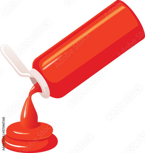 Red paint tube spilling vibrant liquid onto white background vector