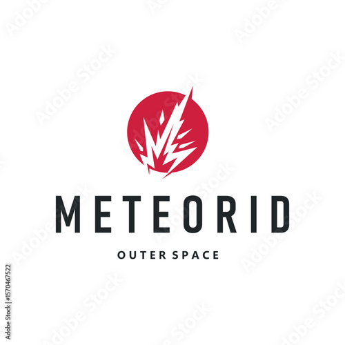 outer space concept with meteorite logo, space rock as asteroid simple silhouette vintage symbol illustration brand or business product and design template