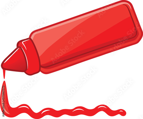 Red sauce bottle dispensing liquid vector