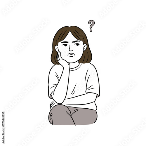 Pensive Woman Illustration: Questioning and Thoughtful Expression