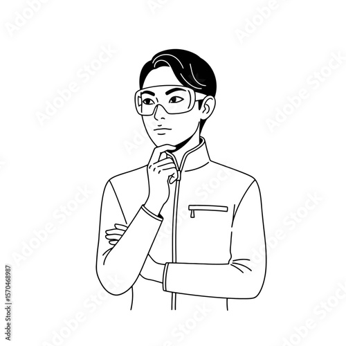Contemplative Scientist: Line Art of a Young Thinker