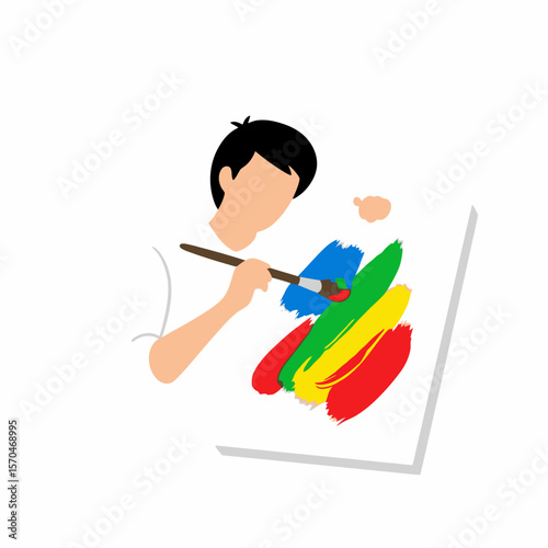 Abstract Painter with Brush and Colorful Strokes