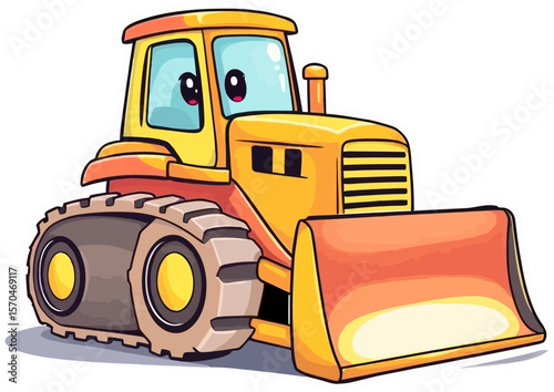 Graceful bulldozer illustration in bright colors 