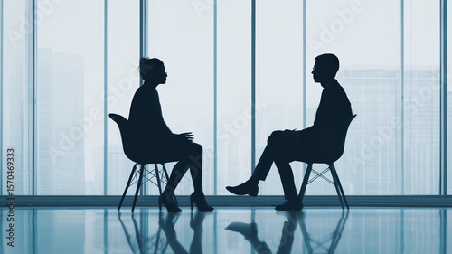 Silhouette interview business office professional conversation window modern serious