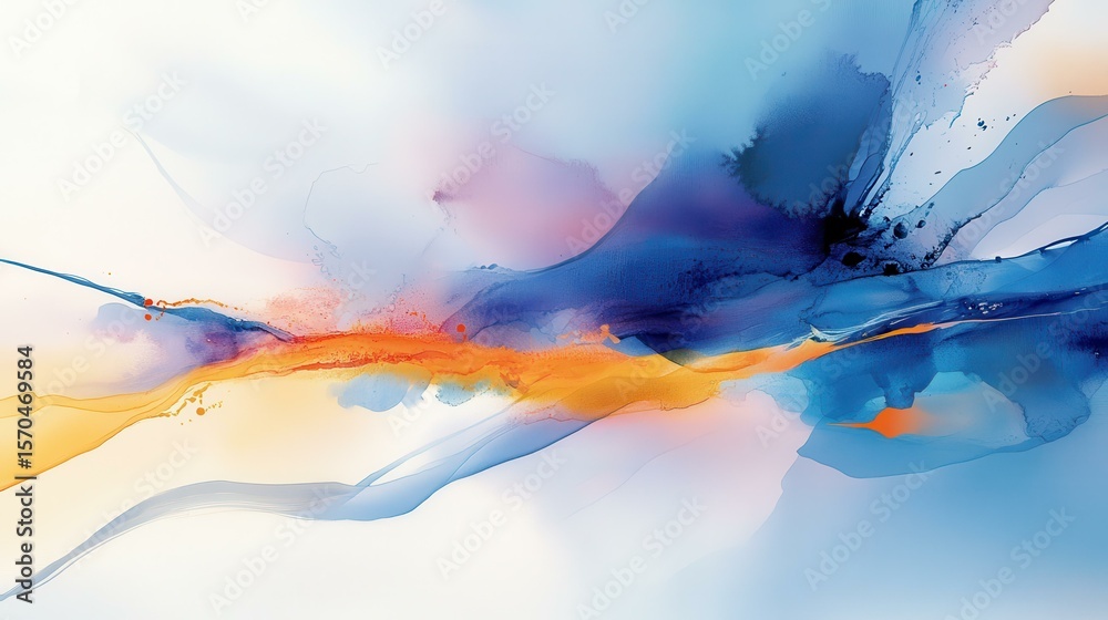 Fototapeta premium Abstract painting with swirling blue, orange, and purple colors