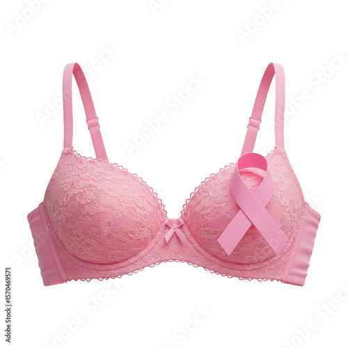 Awareness Ribbon on Pink Bra Symbolizing Support for Breast Cancer