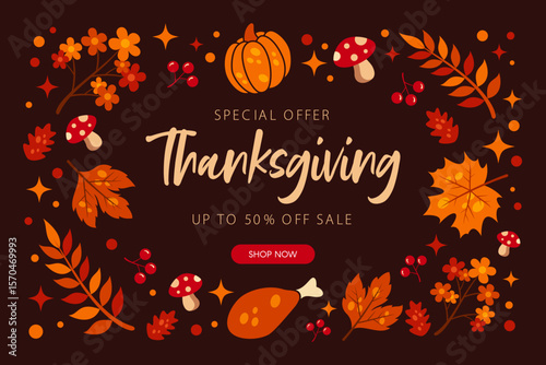 Thanksgiving sale background horizontal banner template design