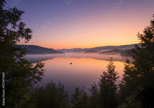 Serene Sunrise over Misty Lake