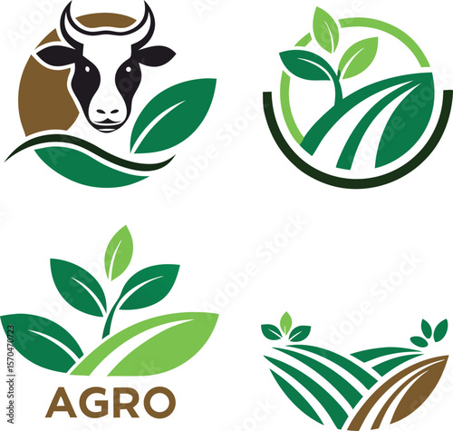 Agricultural farm landscape with crops and a tractor in a vibrant vector illustration