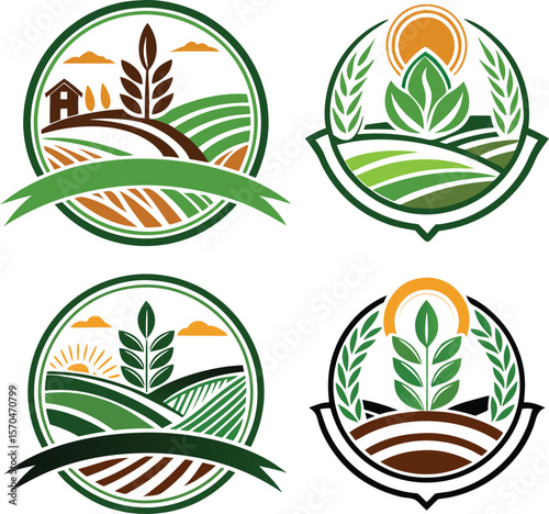 Versatile agricultural design elements with farm and nature motifs