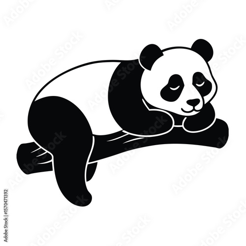 Sleeping panda on a tree branch side  view vector