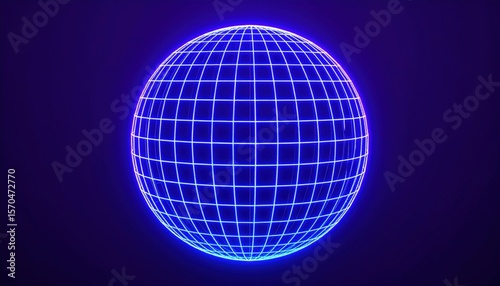 Glowing Digital Sphere With Neon Lines
