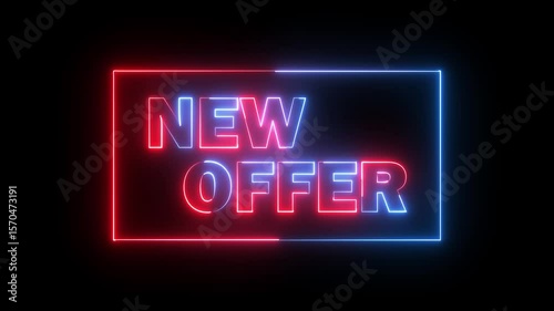 new offer text icon animation glowing neon red and blue color business template banner sign poster signboard font letter word footage on black background