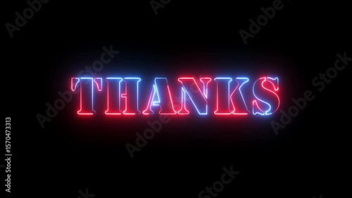 Thanks text icon animation glowing neon red and blue color business template banner sign poster signboard font letter word footage on black background