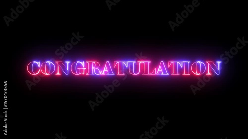 congratulation text icon animation glowing neon red and blue color business template banner sign poster signboard font letter word footage on black background