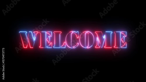 welcome text icon animation glowing neon red and blue color business template banner sign poster signboard font letter word footage on black background