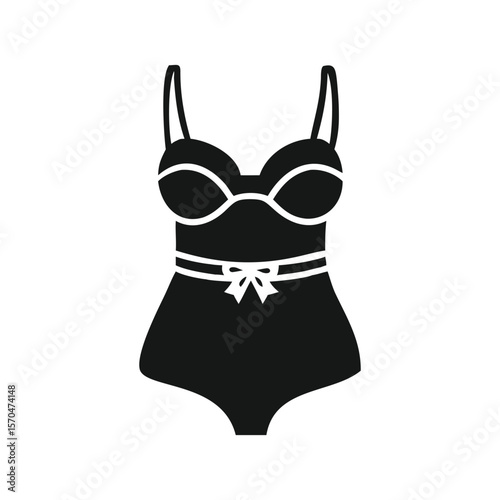 Black and white cartoon illustration of a devil cat woman in lingerie, a perfect design icon for Halloween art A minimalist vector style illustration of a black lace babydoll negligee silhouette icon