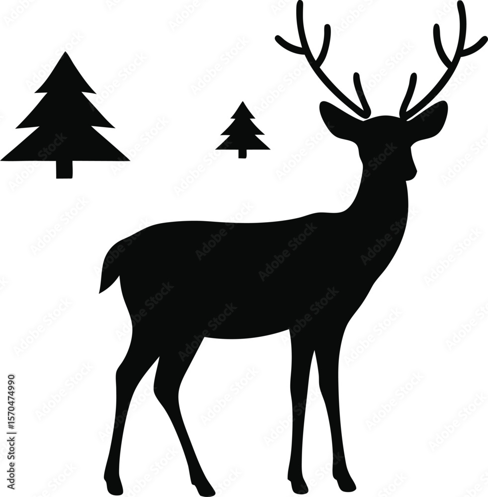 Fototapeta premium Deer Silhouette Isolated on White Background