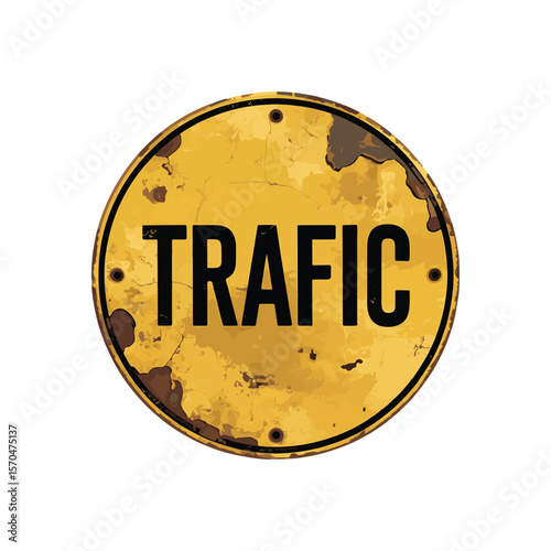 TRFP in bold stencil text on a yellow grunge circle, giving off a rugged street sign aesthetic. Vector illustration.  
