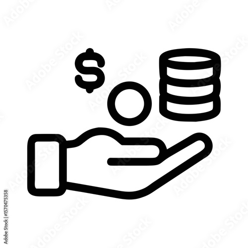 Black silhouette design of a hand offering coins illustrating financial concepts for the future ai